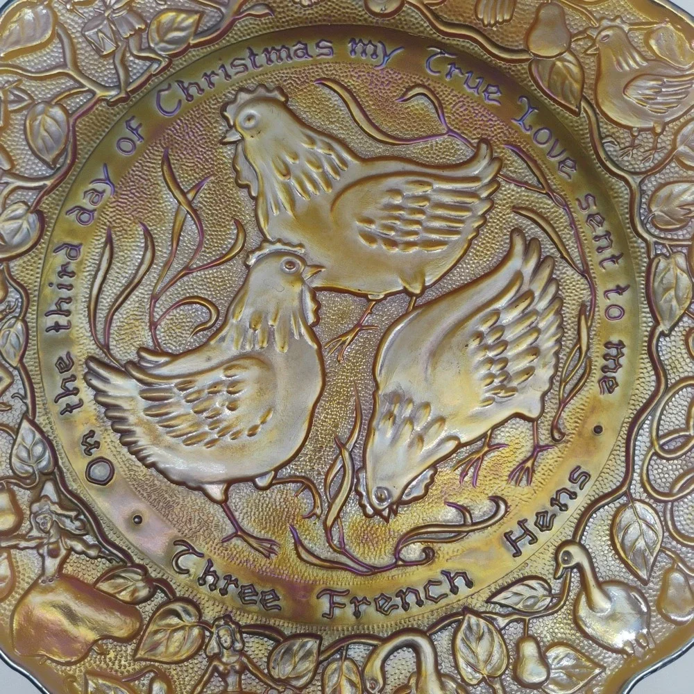Imperial Carnival Glass Three French Hens 1972 Vintage 12 Days Christmas Plate